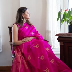 chaneri silk banarasi with birdsmotifs in gold silk threads saree