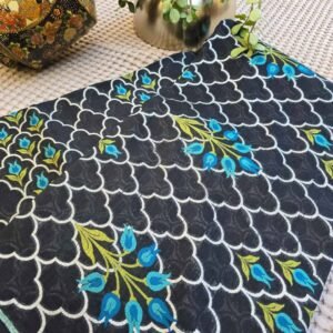 Linen silk Tulips pattern dyed in charcoal grey
