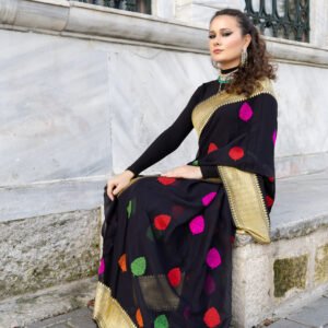 Sari chiffon alphi zari border with multi z colred zari buti