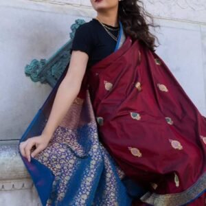 sari silk satin kadhiyal zari border with multi kadhua buta(motifs)