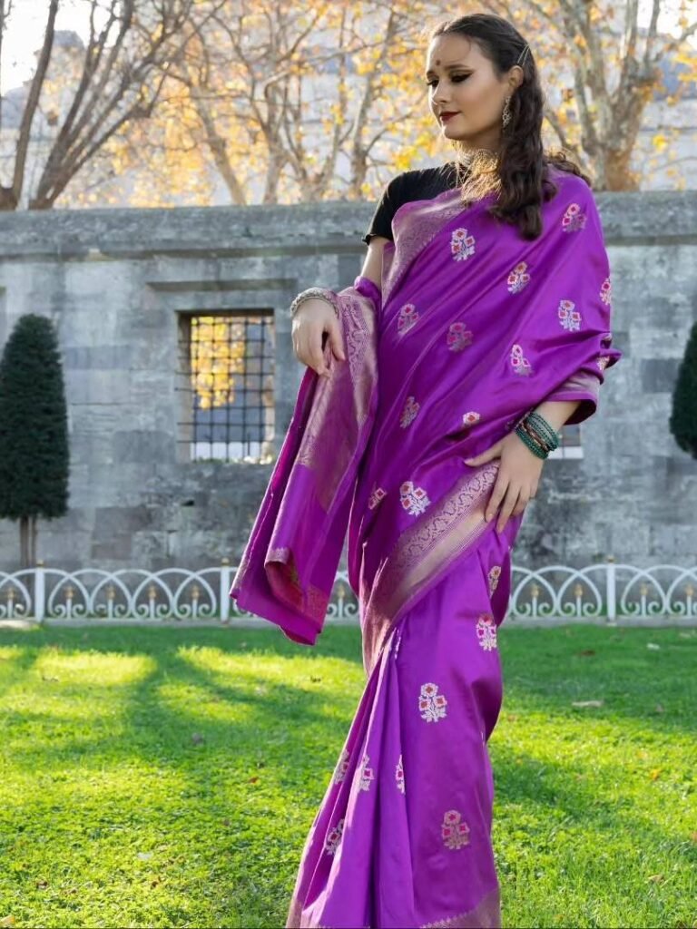 Sari silk kadhua zari border with mina kadhua buta