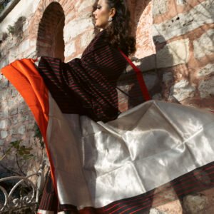 Self stripes pattern with broad silk border saree
