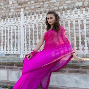 Chiffon saree with self checks Design embellished with Parsi border