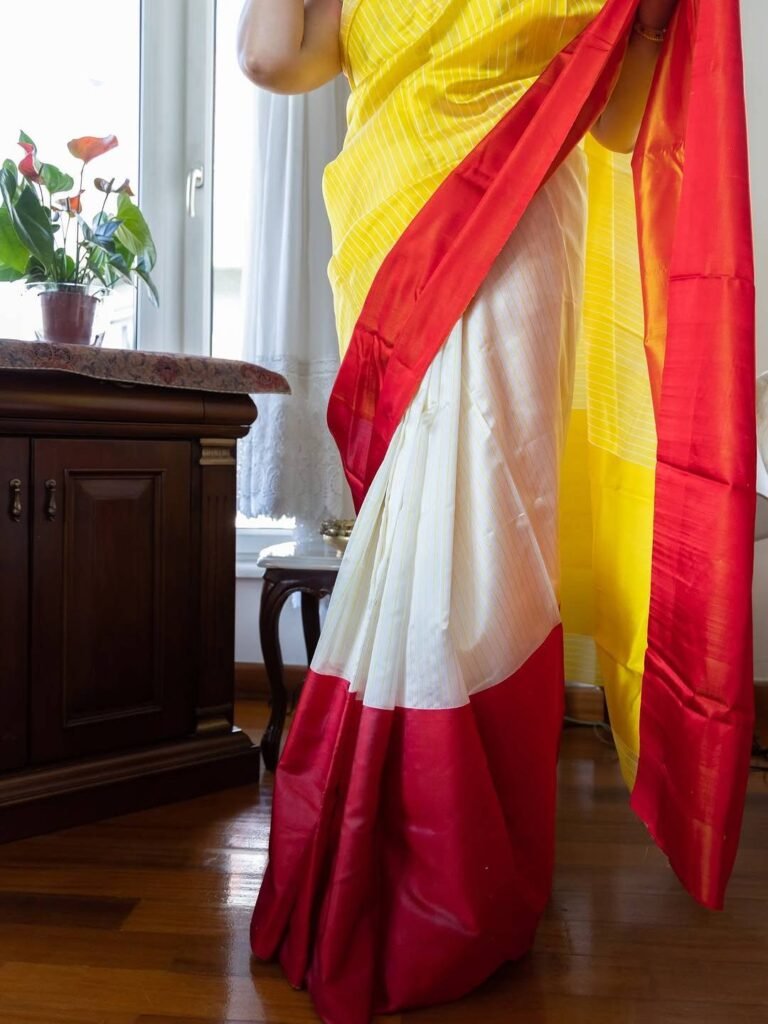 Beautifully designed stripes and broad border woven silk