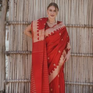 Red and gold Katan silk Saree