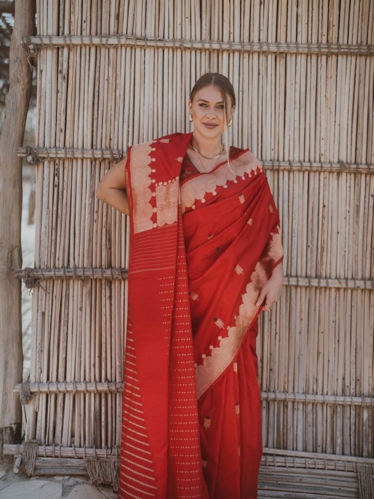 Red and gold Katan silk Saree