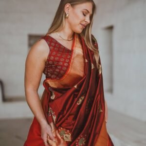 Red and gold Katan silk Saree version 2