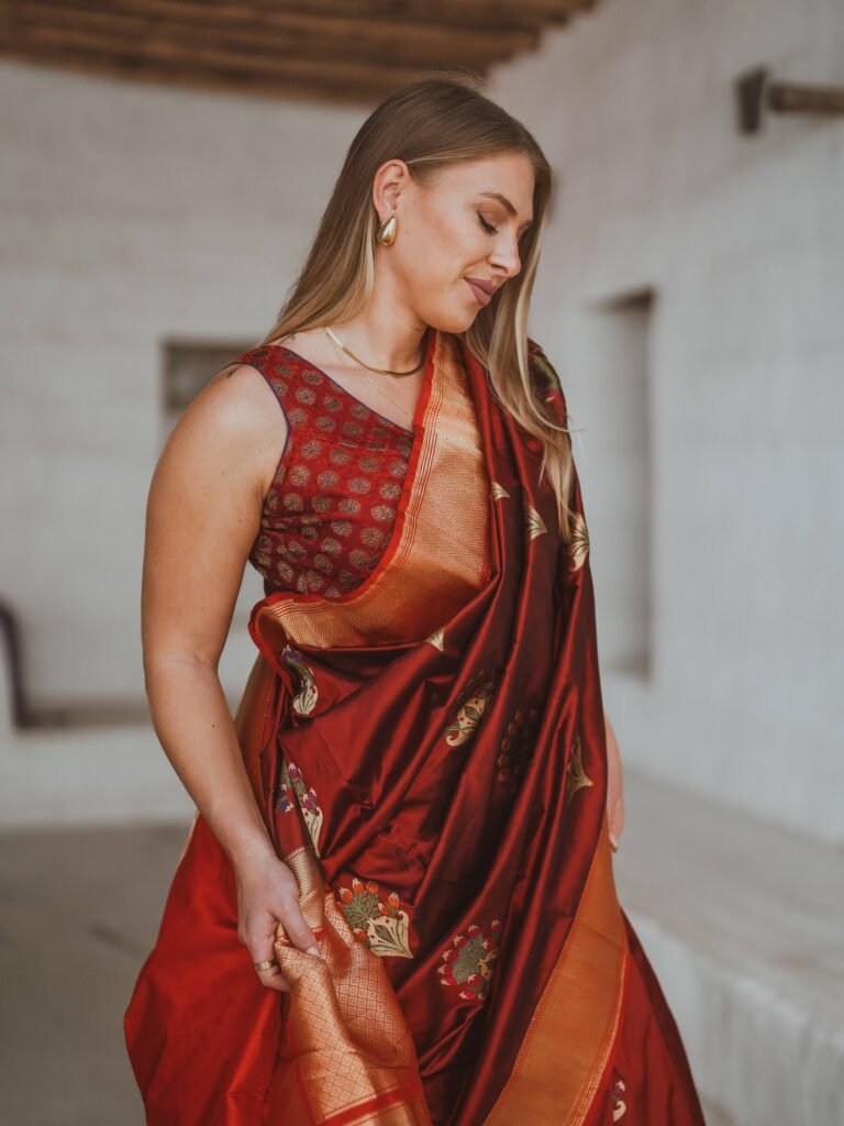Red and gold Katan silk Saree version 2