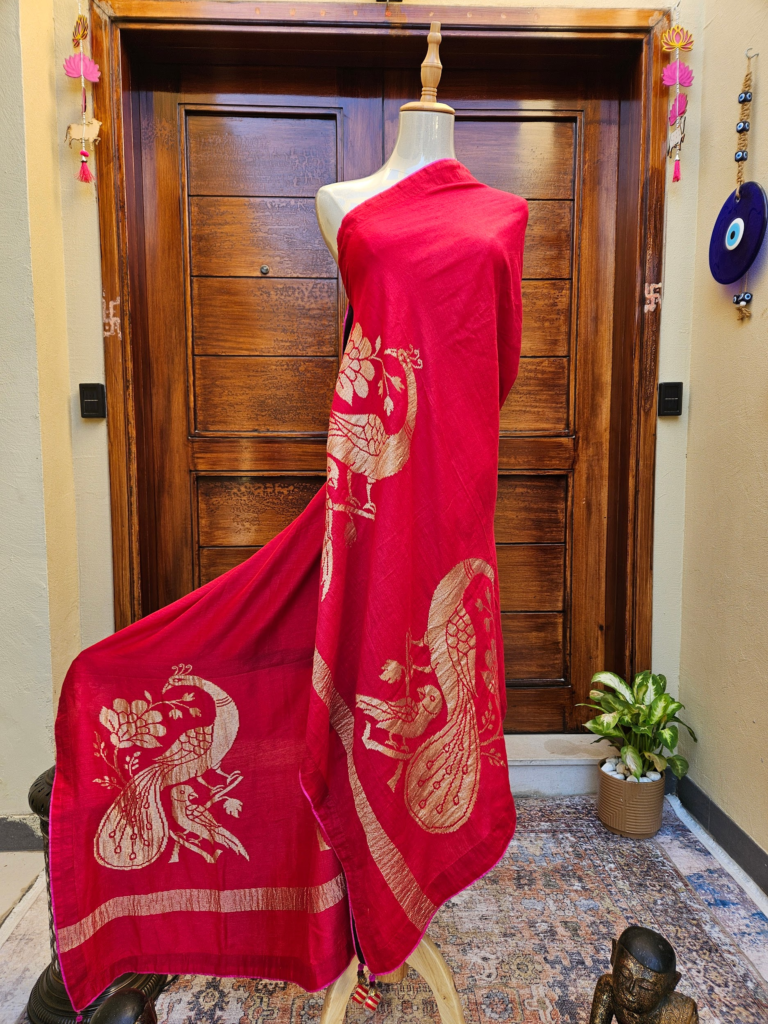 Moonga silk dupatta with parrots stunning weaves in golden zari