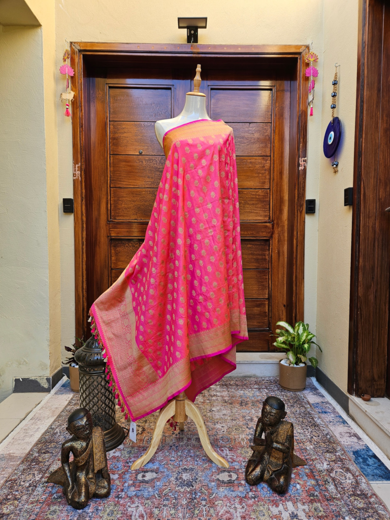 Dhoop chao pink and orange colored dupatta with beige motifs