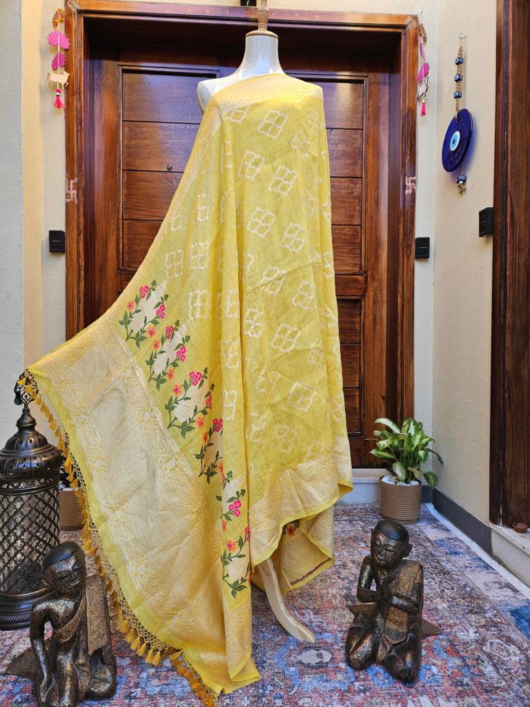 Lime lemon linen silk dupatta