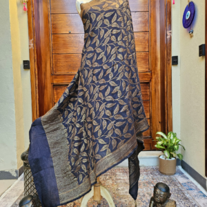 Moonga silk dupata with beige leaves patterns