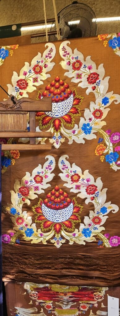 brown with multicolored thread pattern