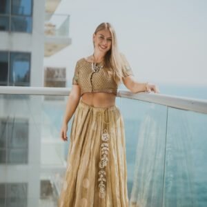  Crushed tissue silk skirt adorned with hand made tassels