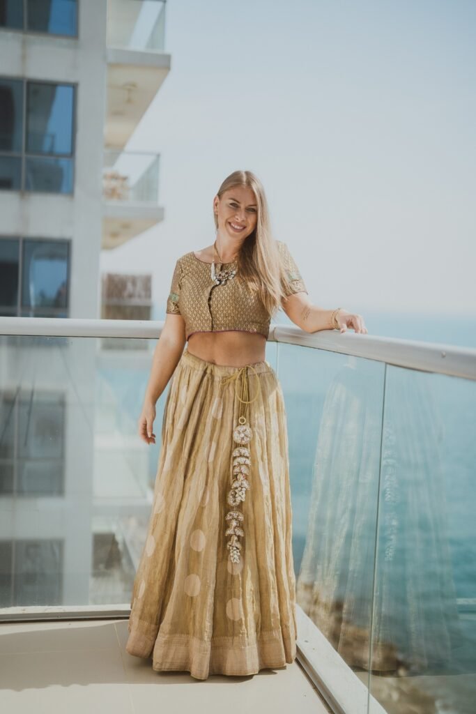  Crushed tissue silk skirt adorned with hand made tassels