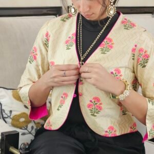 Katan silk pink jacket and cotton trousers
