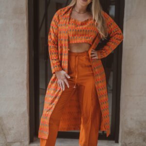 Handwoven Orange Silk Long Jacket
