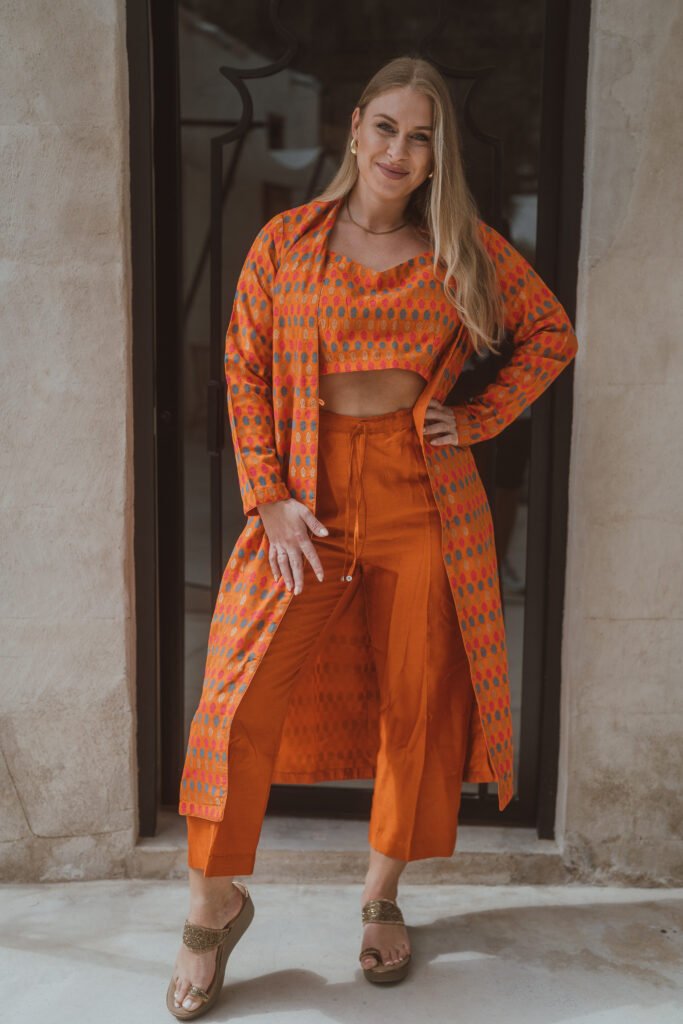 Handwoven Orange Silk Long Jacket