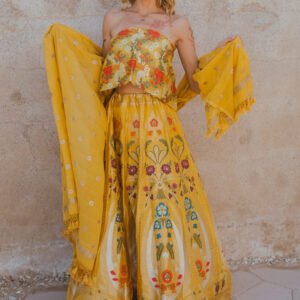 Katan Silk Lehenga with Kora Silk blouse + Shawl