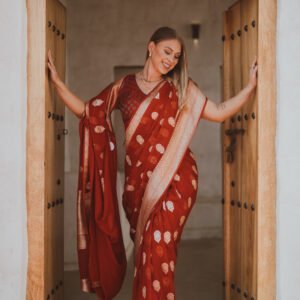 Khaddi Chiffon Red Handloom Saree