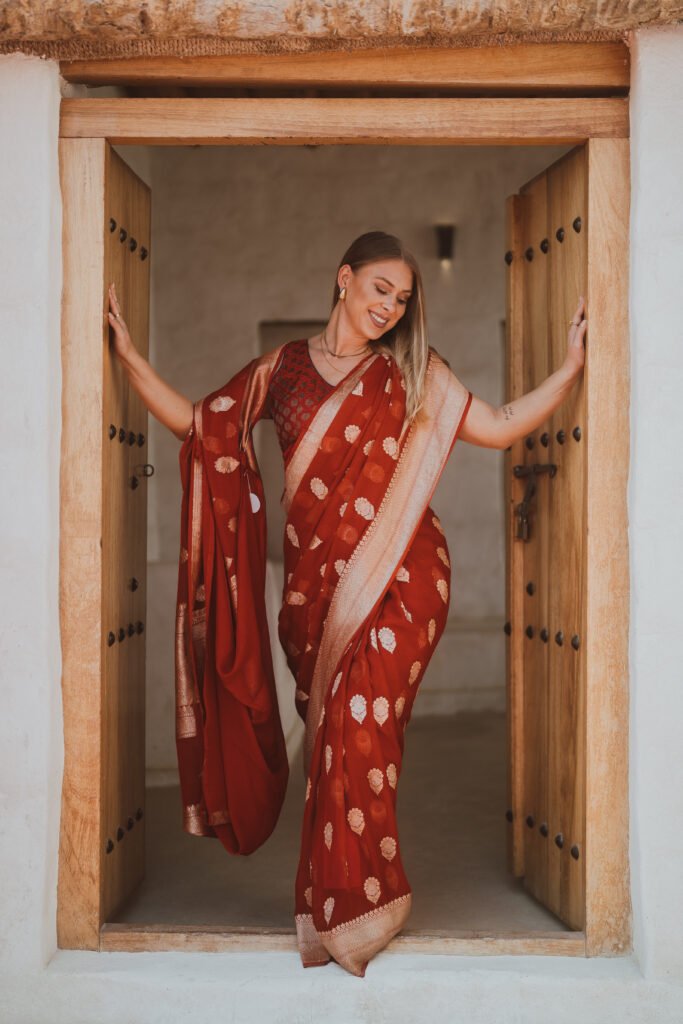 Khaddi Chiffon Red Handloom Saree
