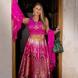 Katan Silk Lehenga with Silk Blouse + Chiffon Shawl