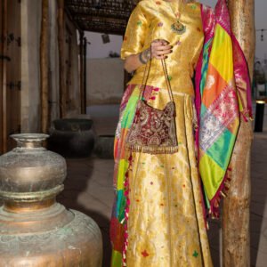 Brocade Silk Lehenga with Traditional Silk Thread Blouse + Shawl